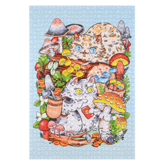 trippy puzzle with cats and mushrooms